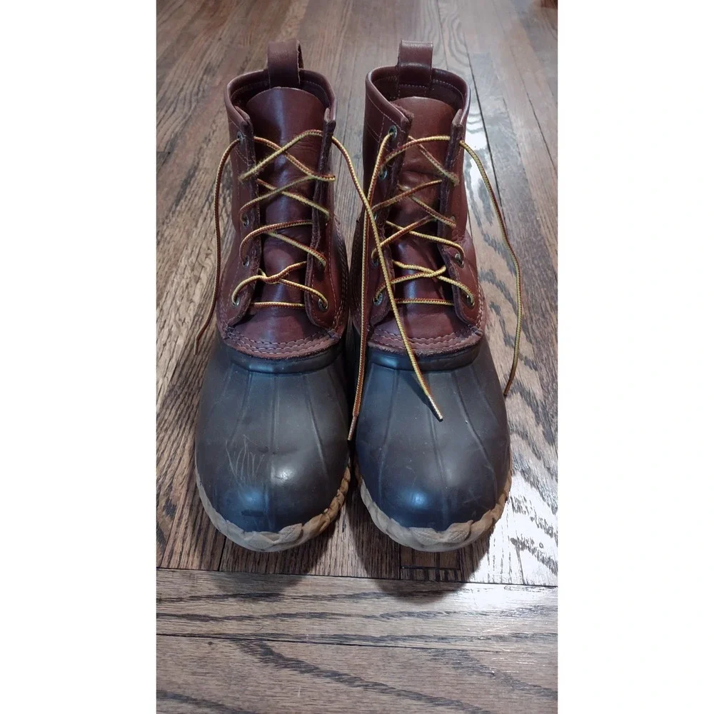 Cabelas Mens Duck Boots Size 10 Brown Leather Rubber Steel Shank Rain Snow Boots